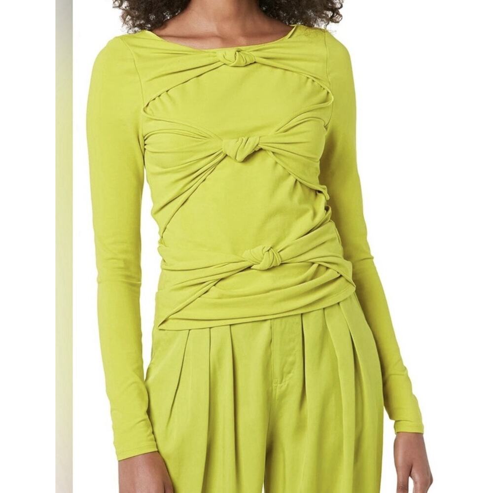 Terea By Andrea Pitter Green Front Knotted Top Long Sleeves Cut Out Plus 2X NWT